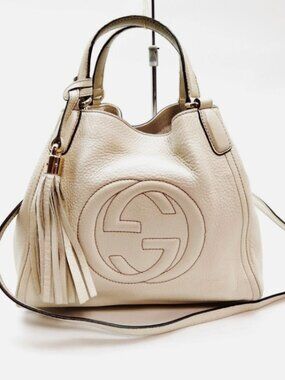 GUCCI Pebbled Calfskin Small Soho Shoulder Bag White